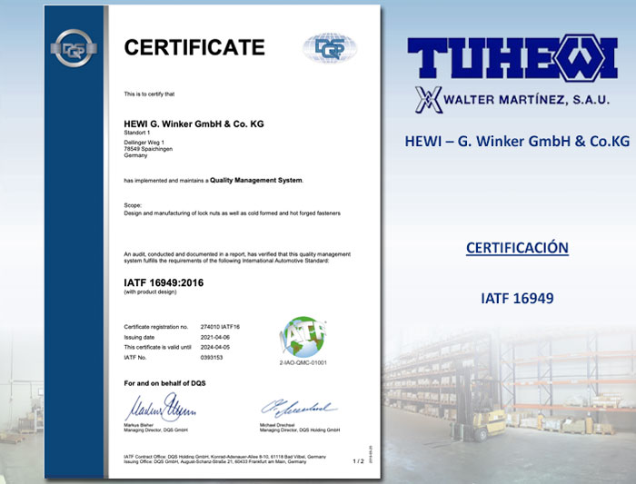Certificación ISO/TS 16949 Hewi página 1