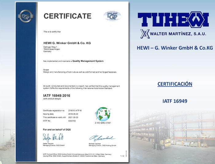 Certificación ISO/TS 16949 Hewi