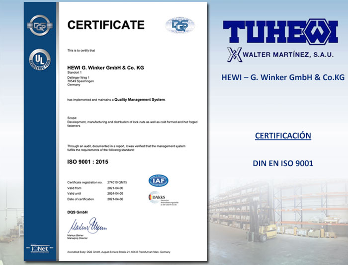Certificación DIN EN ISO 9001 Hewi